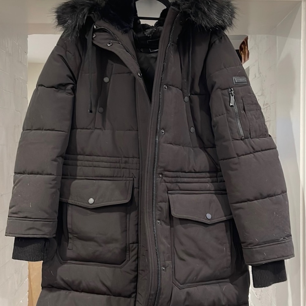 BCBGMAXAZRIA BLACK SIZE LARGE BRAND NEW TAG HOODED PARKA JACKET